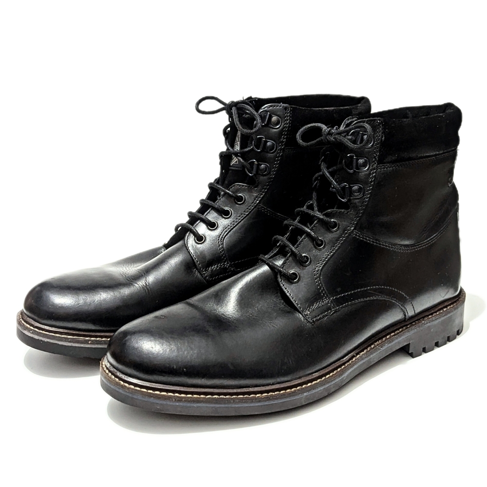 Mens Base London Black Lace Up WF Hide Leather Biker Boots Sz 13 US 46 EU